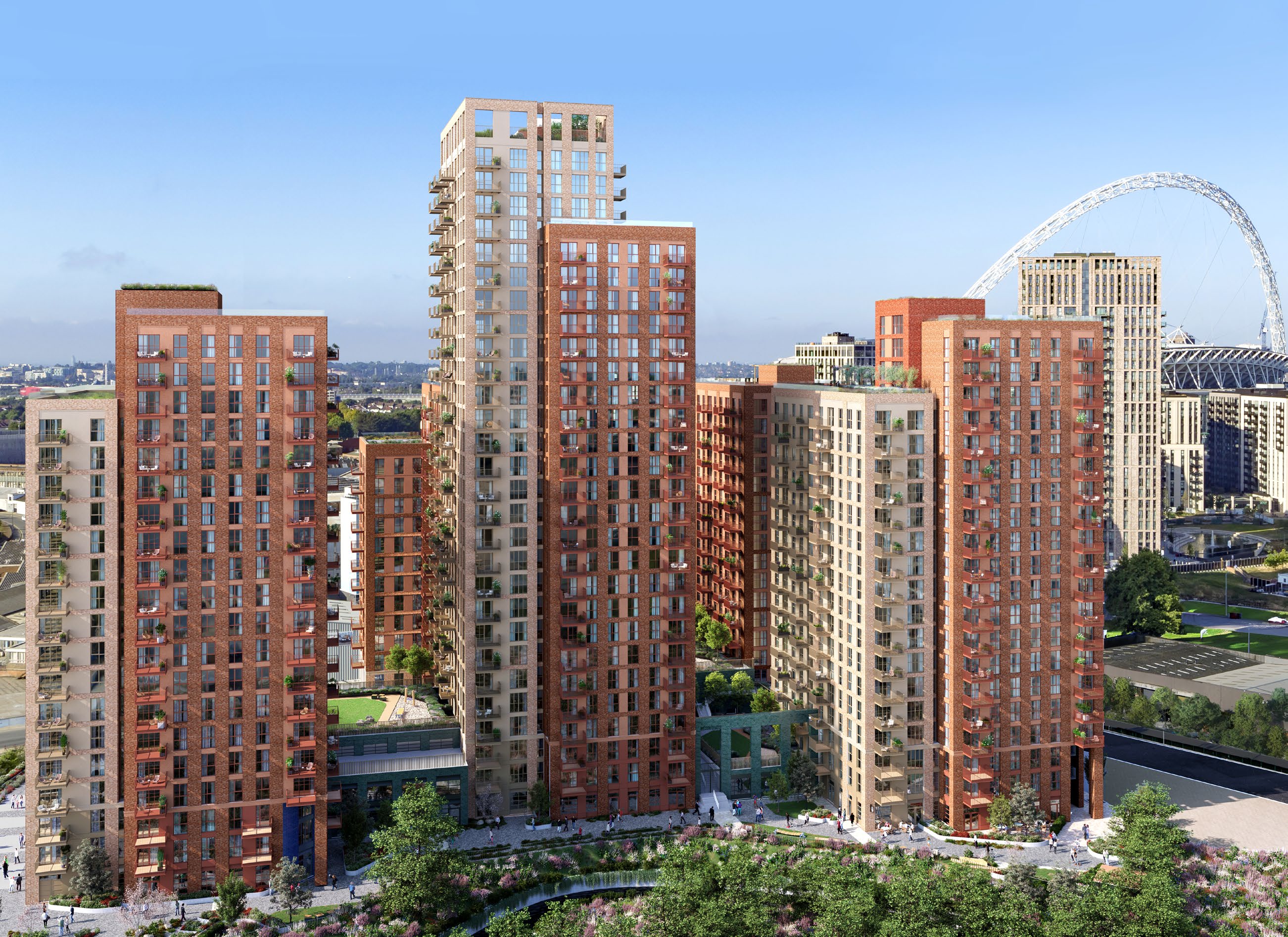 Fulton and Fifth luxury apartments aerial view with Wembley Stadium in the background